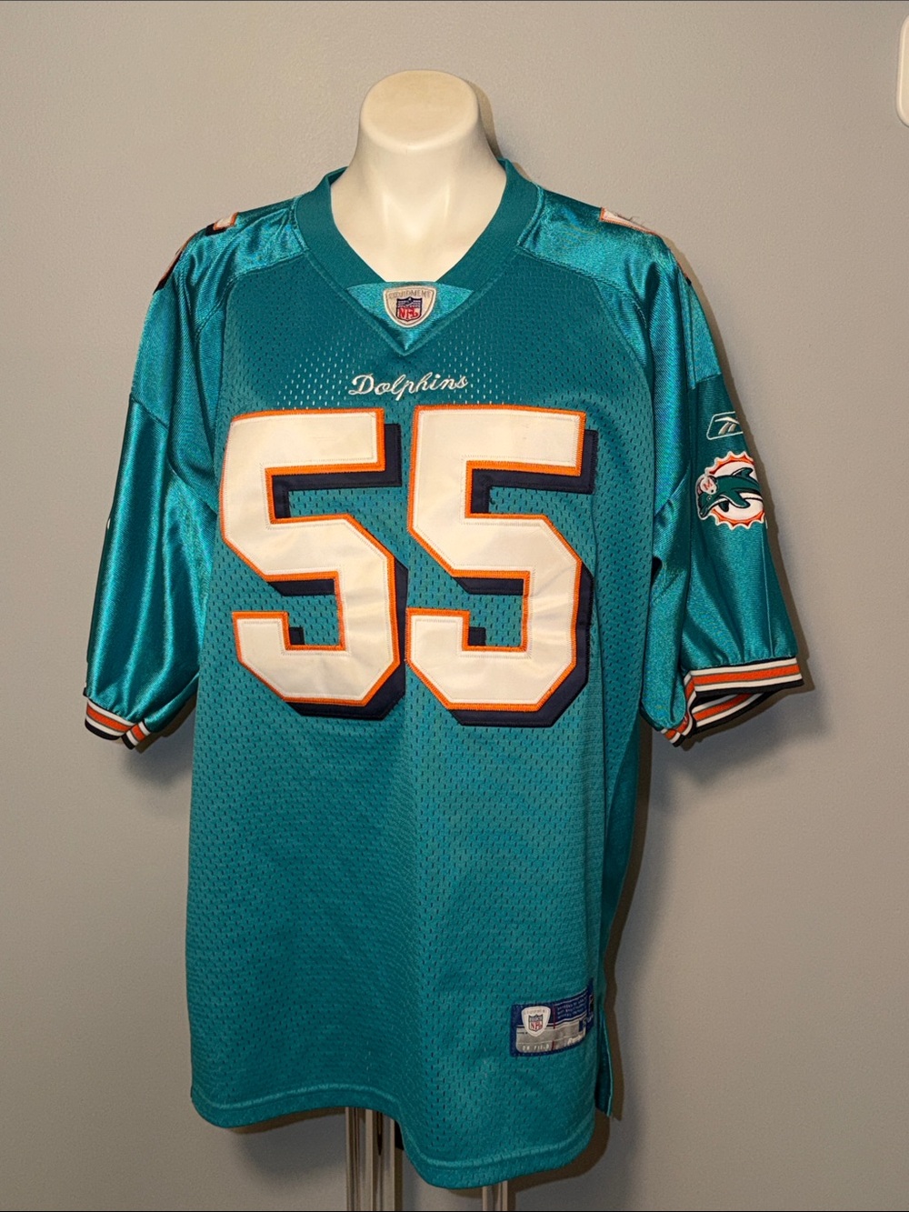 Reebok Vintage Miami Dolphins Reebok Premier Jersey #55 Blank Back Teal Men's 52